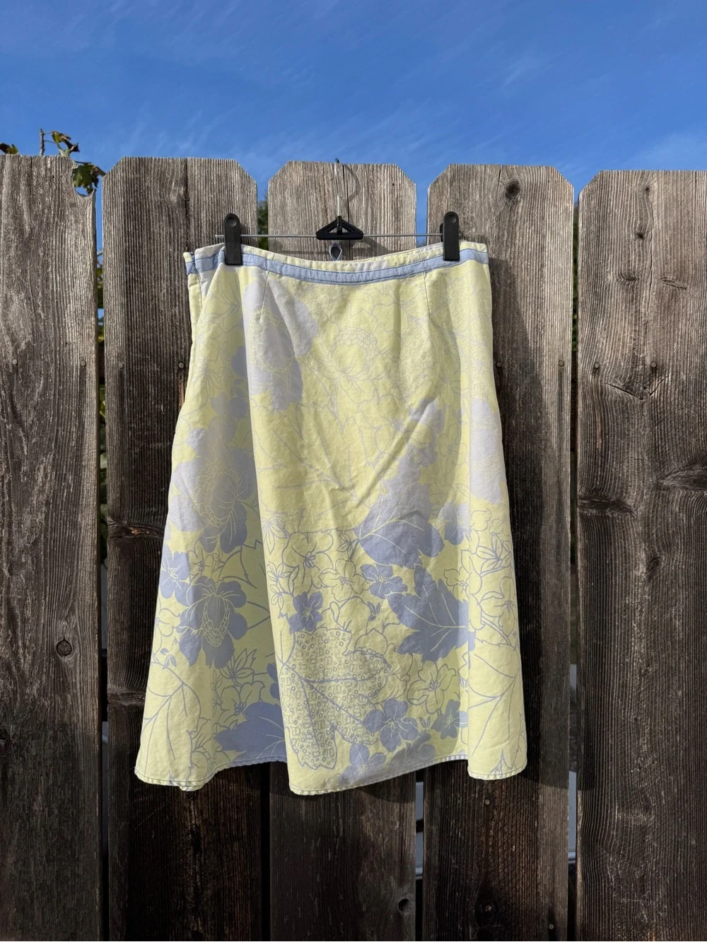 Vintage J. Jill Yellow and Pale Blue Floral A-Line Skirt 100% Cotton